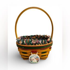 Longaberger Easter Basket, featuring a wooden bunny tie-on and fabric liner 1999
